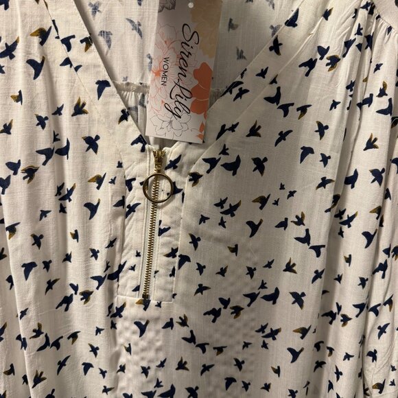 Siren Lily Blouse Sz 3X Bird Pattern Blouse With Zipper Neckline. NWT - Picture 7 of 12